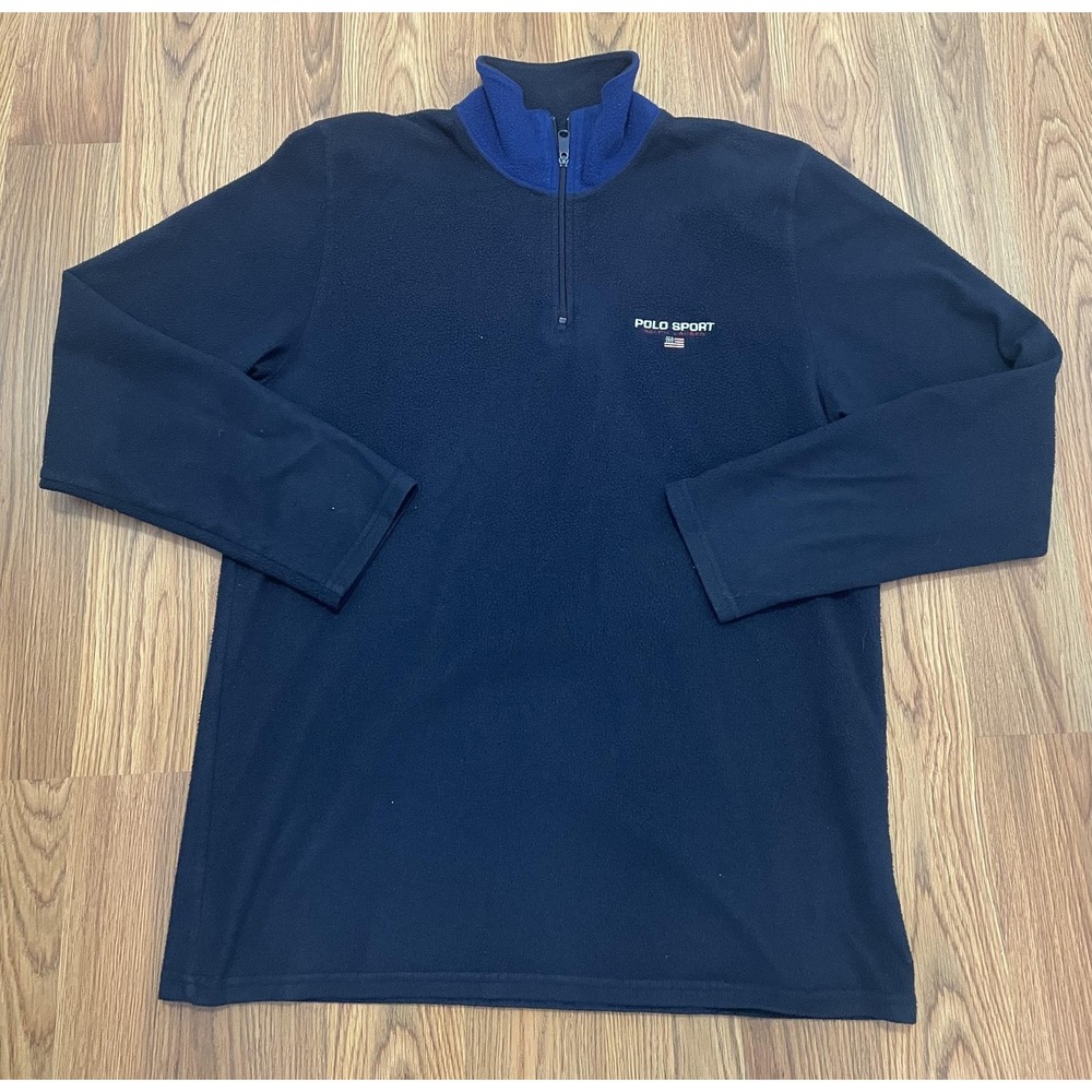Polo Sport Ralph Lauren Pullover Mens Large 90s USA Fleece 1/4 Zip
